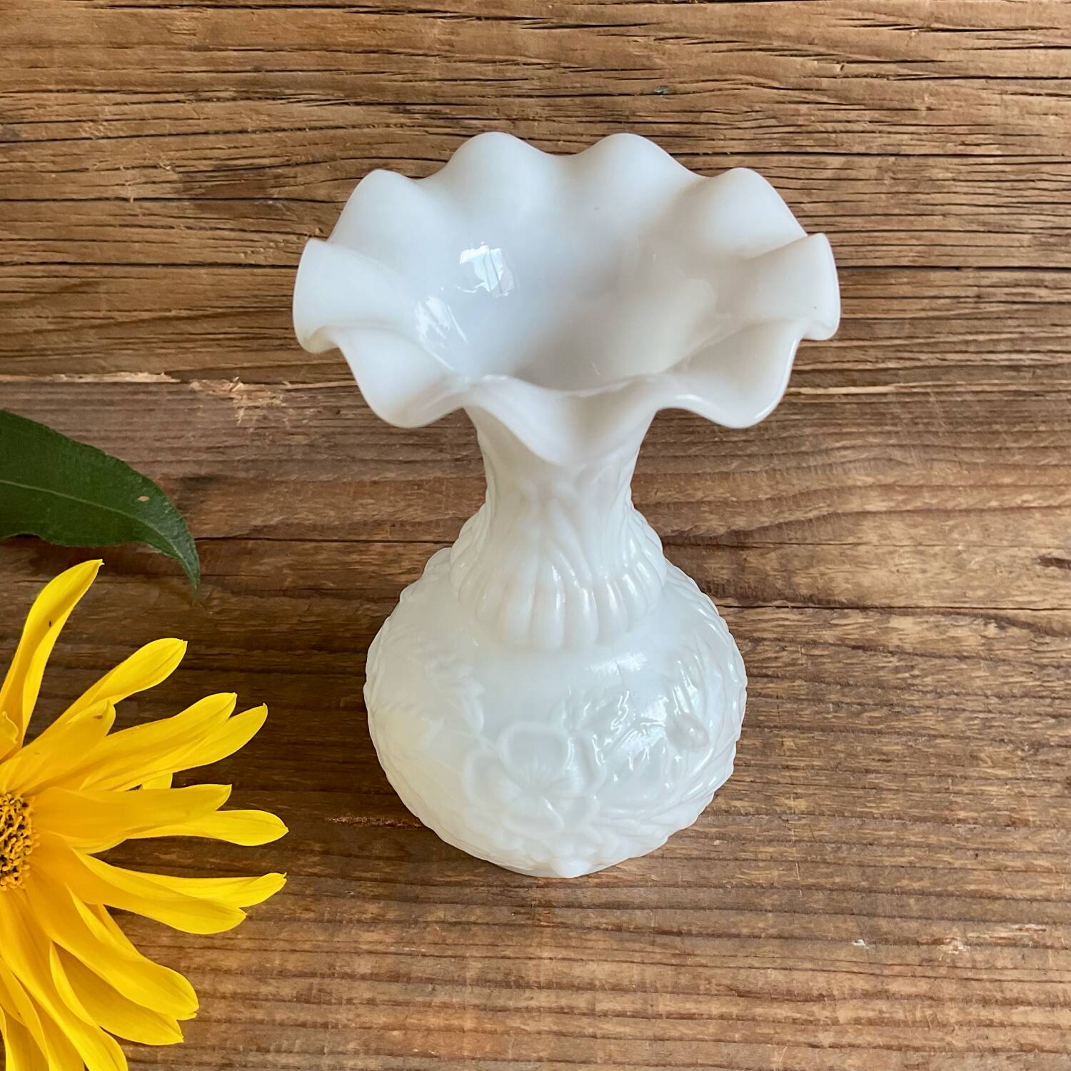 Small white milk glass vase