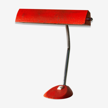 Lampe de bureau année 50 peinture granitée rouge