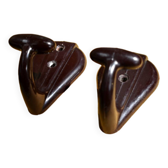 Bakelite school coat hook from the end of the 50s (set of 2)