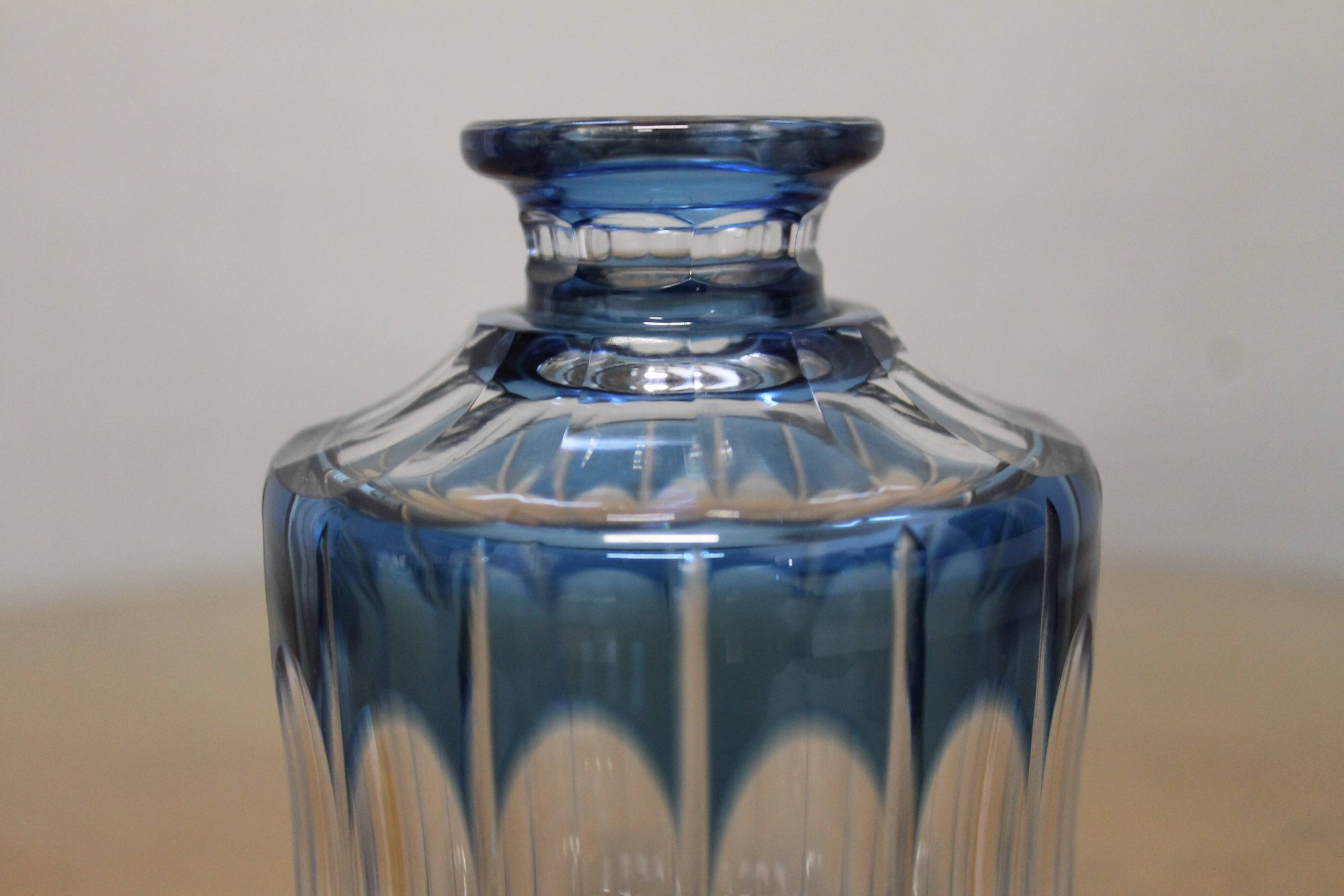 Val Saint-Lambert crystal blue flask