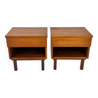 Mid century set of 2 teak bed side tables, 1960s