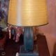 Vintage leather desk lamp with saddle stitching from the 1960s.