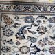 1950s hand-knotted wool rug with silk highlights, ivory and blue, 118 × 200 cm