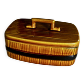 Vintage beurrier faïence portugaise barbotine effet bois Secla