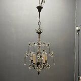 Crystal Beaded Bronze Flower Chandelier 1950s