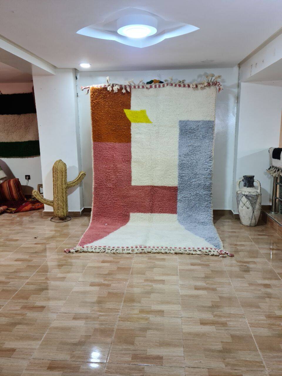 Modern Bohemian Rug 250x150 cm - Colorful Geometric Patterns Pink and Yellow