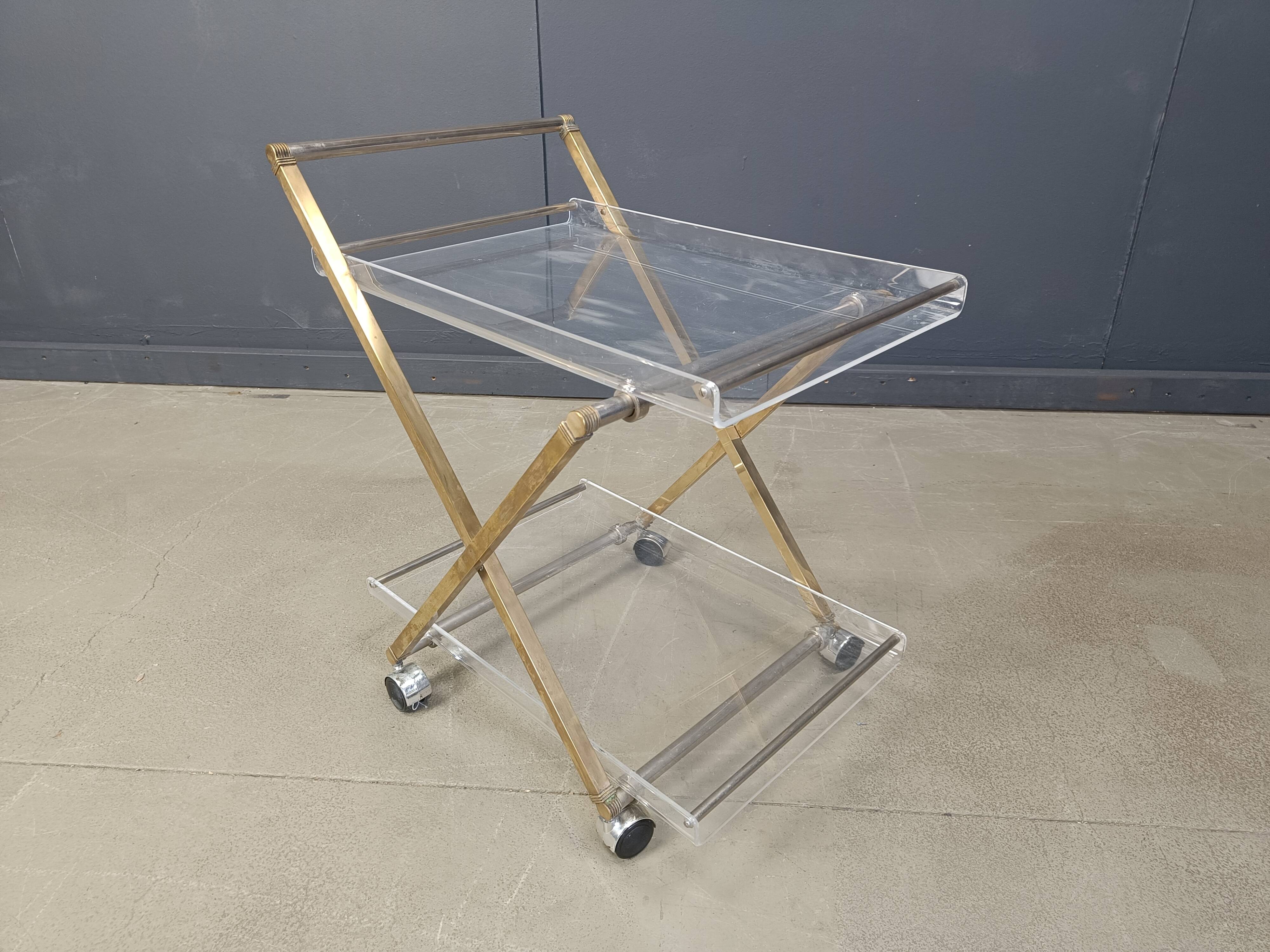 Vintage lucite and brass trolley, 1970s
