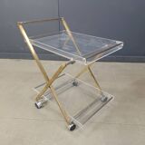 Vintage lucite and brass trolley, 1970s