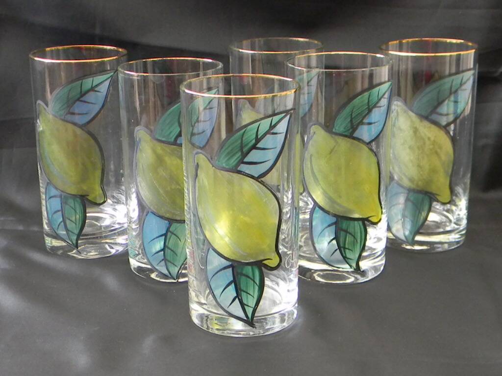6 glass orangeade glasses, 1970s