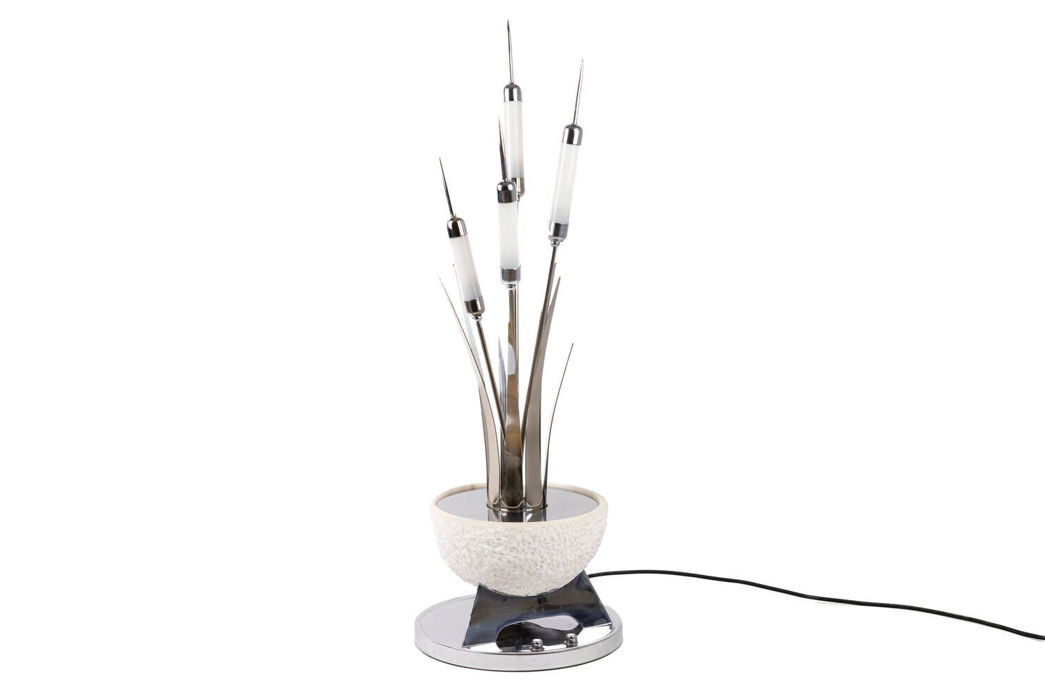 Chromium and alabaster metal reed lamp, 1980s