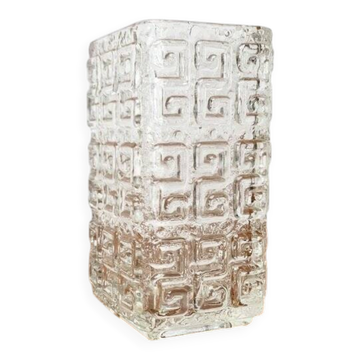 Large Finnish glass block vase from the mid-century by Tamara Aladin for Riihimäki, 1960s.