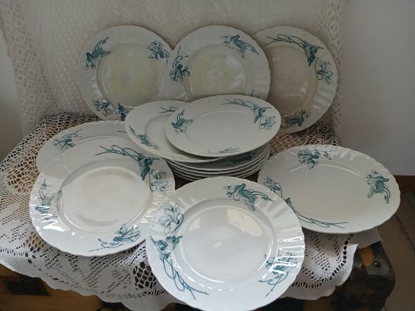 12 assiettes plates anciennes en Terre de fer