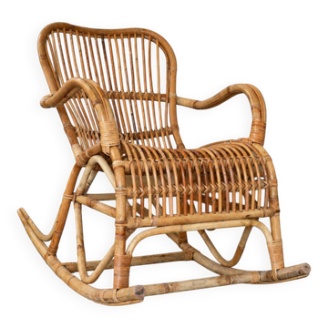 Rocking chair en rotin années 70