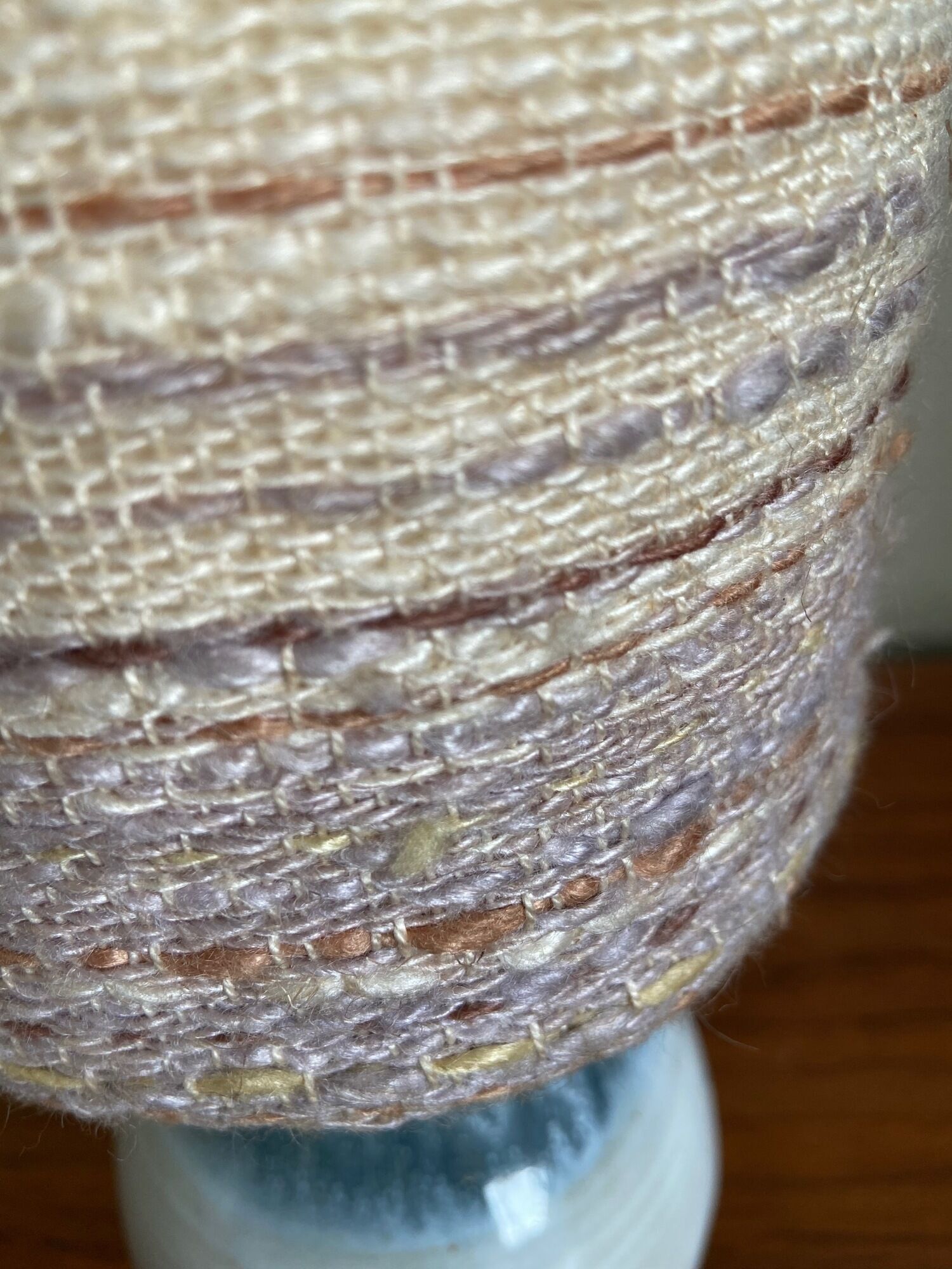 Stoneware bedside lamp with woven wool lampshade, 70s