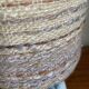 Stoneware bedside lamp with woven wool lampshade, 70s
