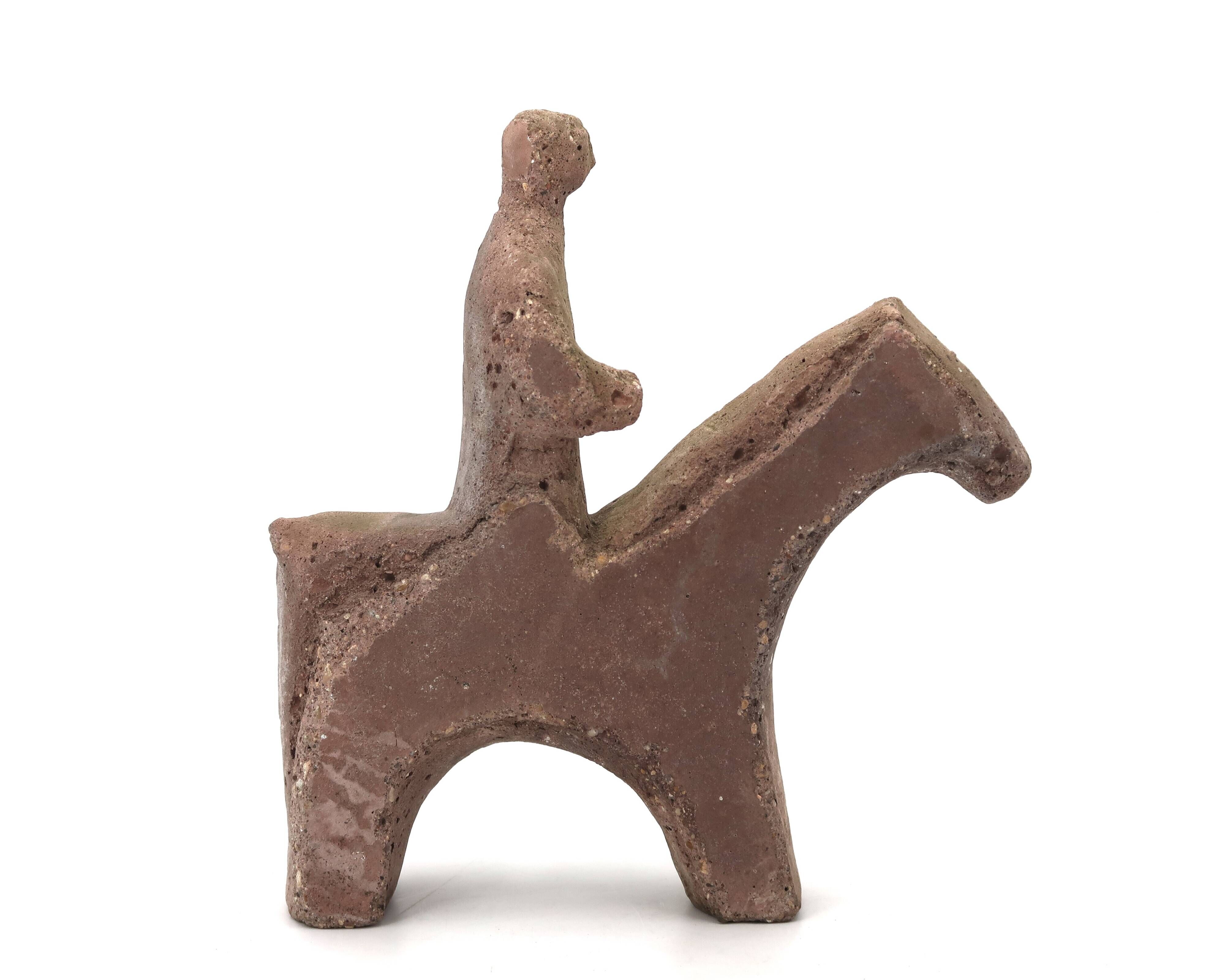 Cavalier on horseback sculpture in reconstituted stone, 1960s Marini style.