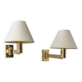 Pair of vintage adjustable wall lights, solid brass, Sweden 1970