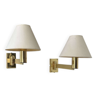 Pair of vintage adjustable wall lights, solid brass, Sweden 1970