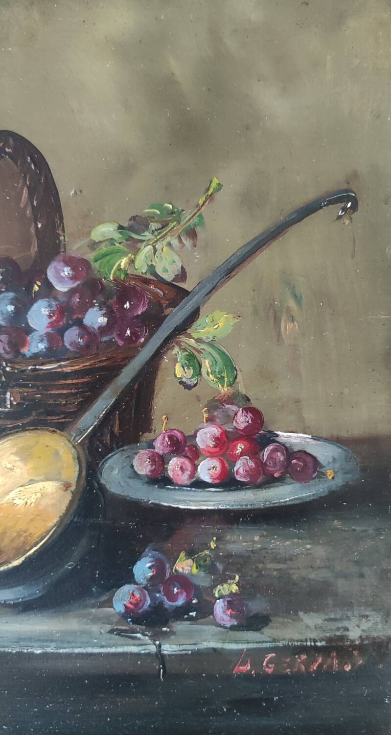 Old Still Life Oil Painting/Golden Frame/19th Century/L.Gervais