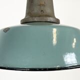 Industrial petrol enamel factory lamp with cast iron top, 1960s