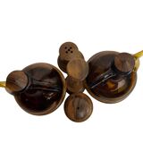 Vintage oil and vinegar server, Biot, olive wood, 20th century.