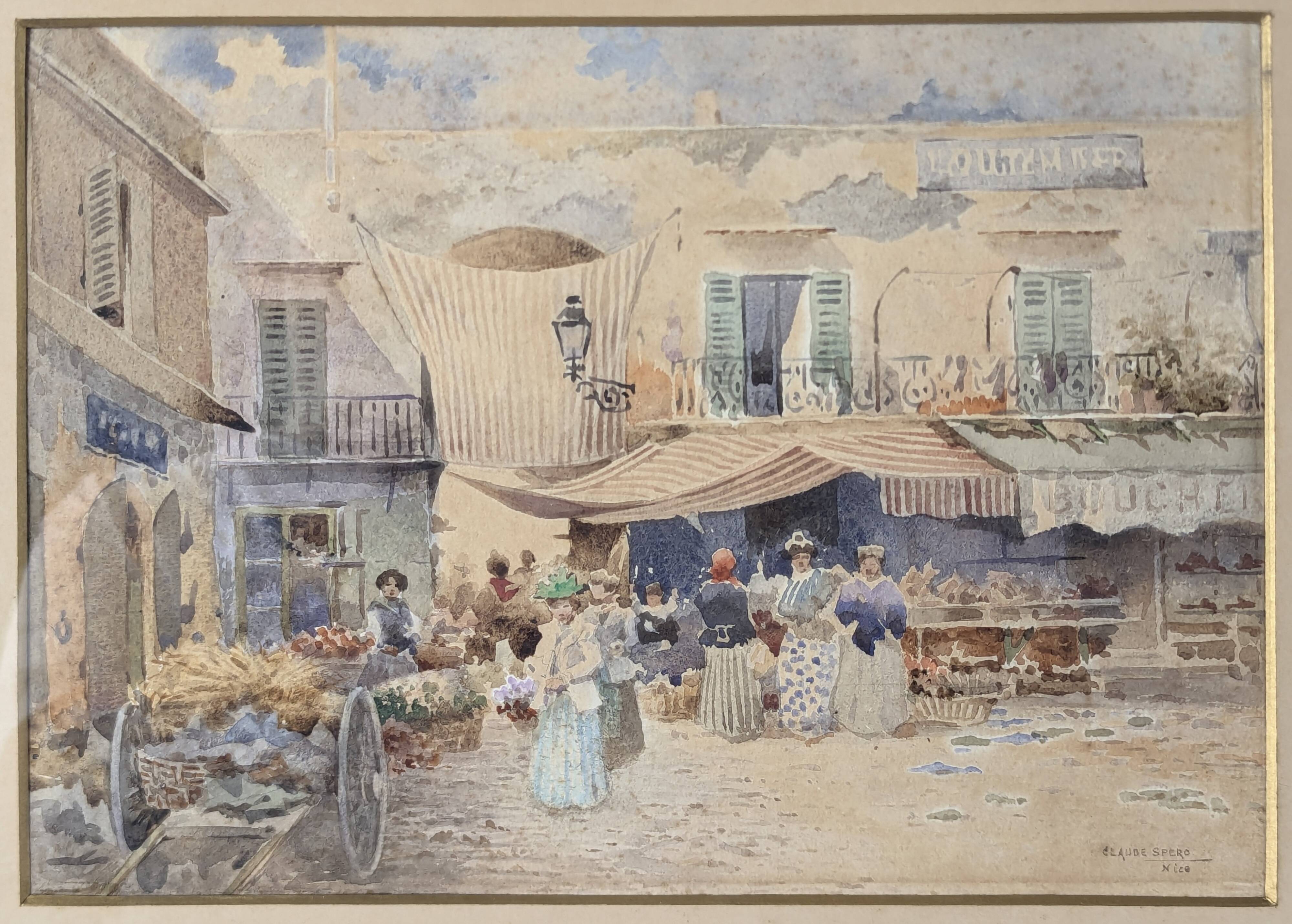 Watercolor of the Nice Market by Claude Spero, 1890s