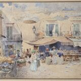 Watercolor of the Nice Market by Claude Spero, 1890s