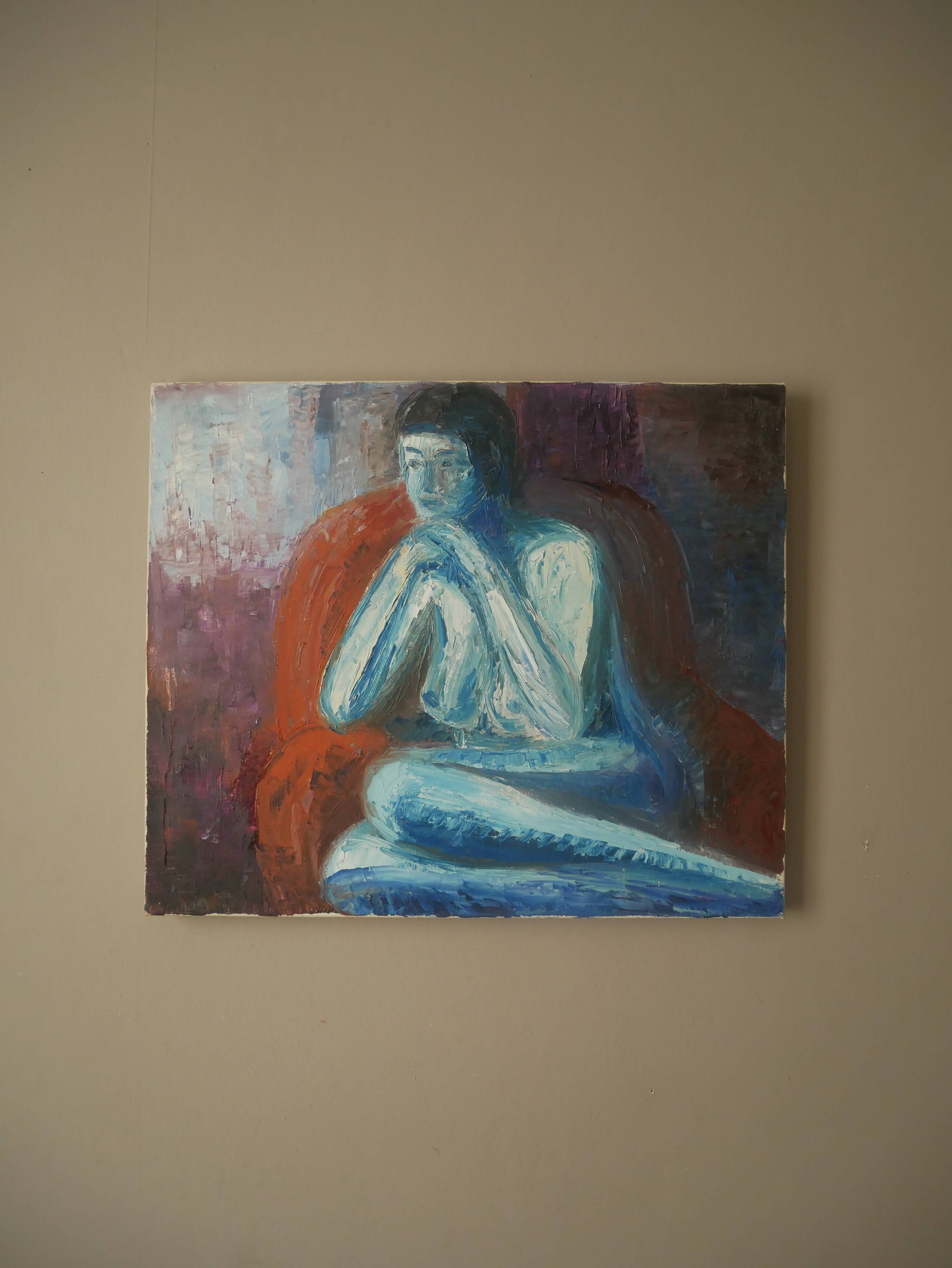 Acrylic painting on canvas figurative art nude woman blue orange contemporary canvas