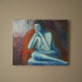 Acrylic painting on canvas figurative art nude woman blue orange contemporary canvas