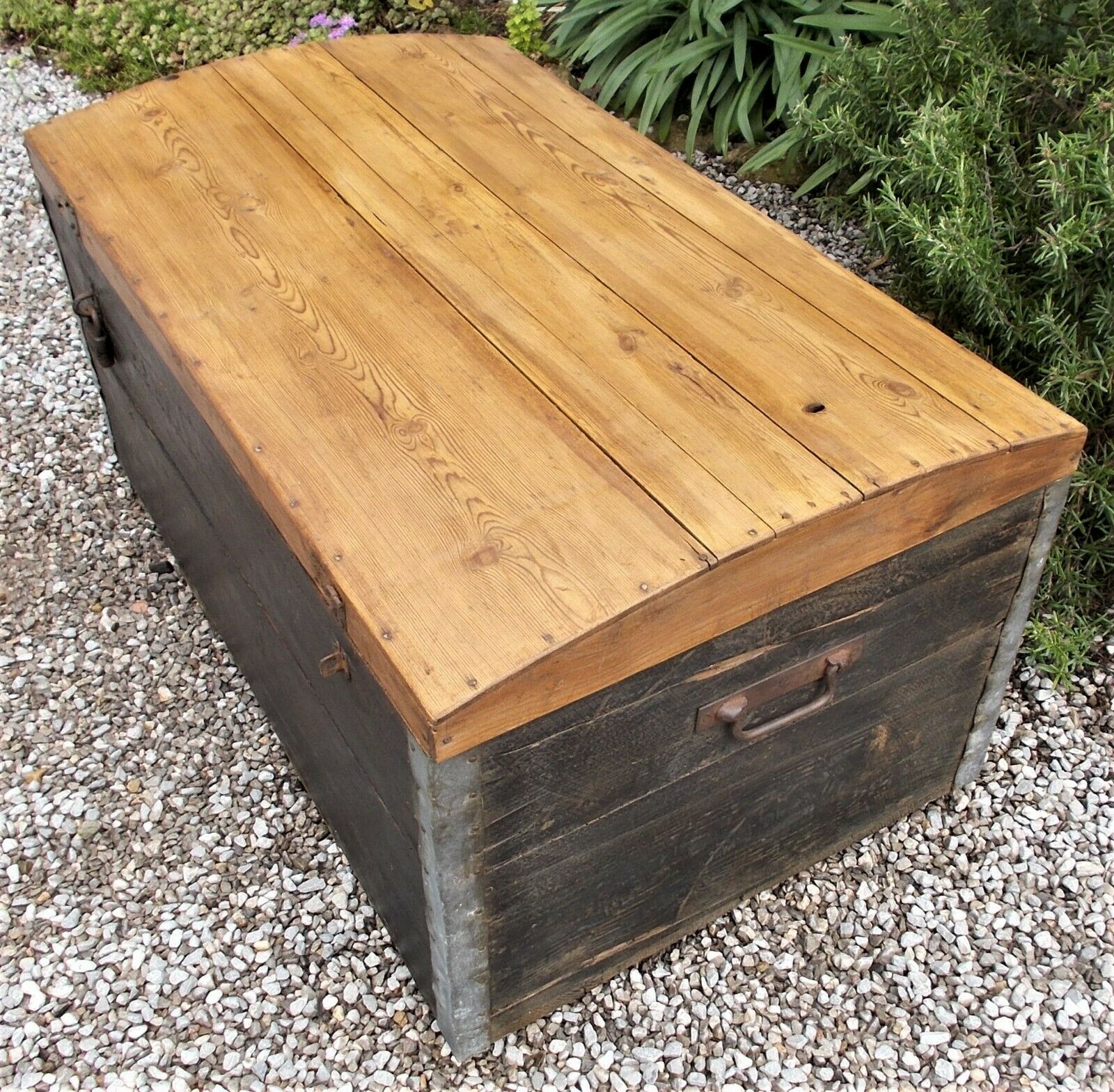 Antique wood trunk, large tool ches