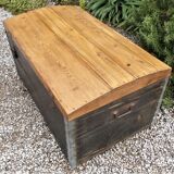 Antique wood trunk, large tool ches