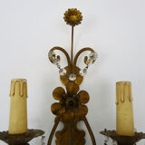 Pair of vintage Italian wall lamps in gilded metal, glass grapevines. Year 60
