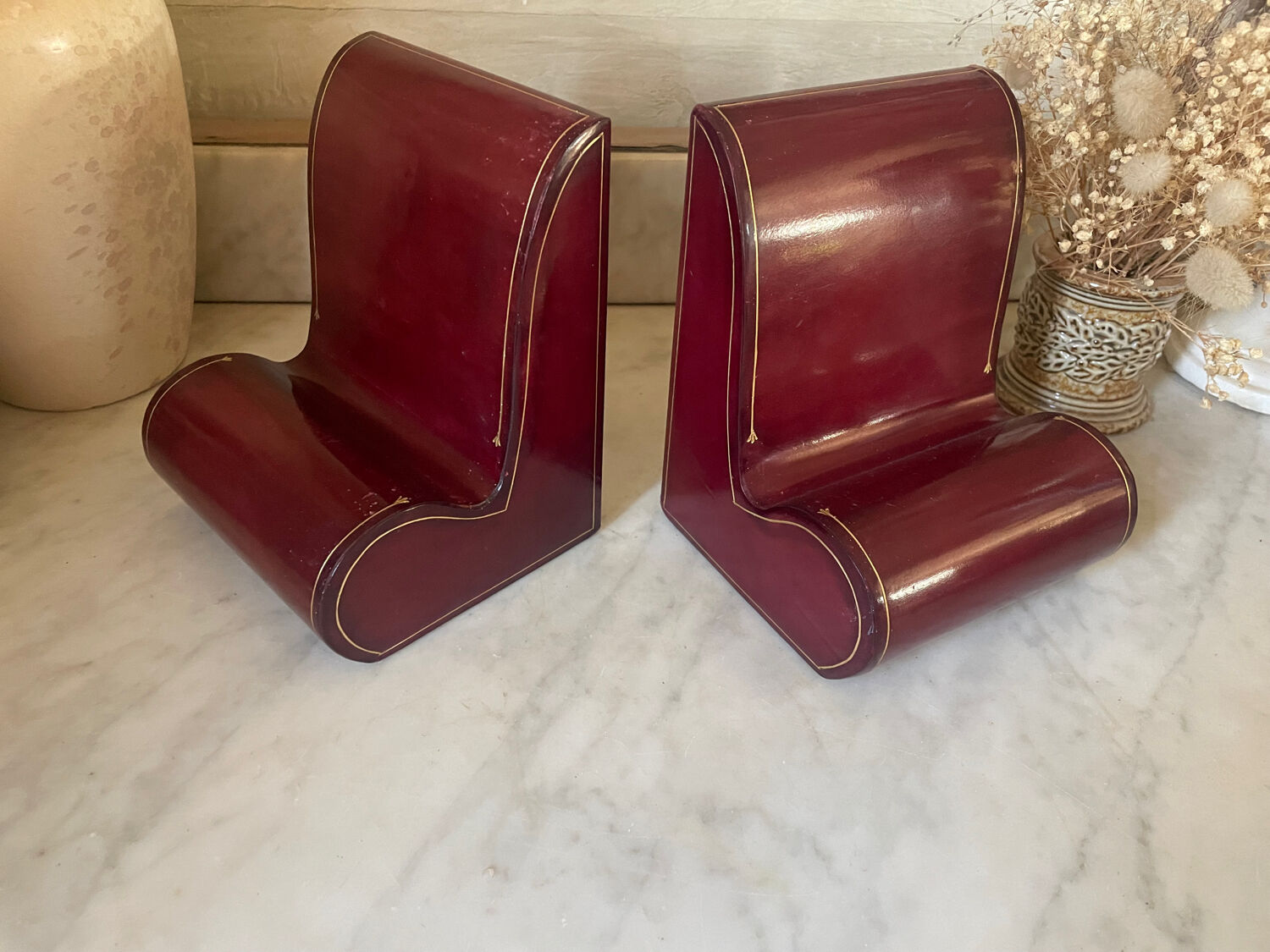 Pair of Italian leather bookends from the 60s