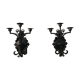 Pair of black wrought iron wall sconces - neo-Gothic style - from the 1950s