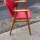 Chaise de bureau rouge en faux cuir et bois, style Milieu du Siècle (1960s)
