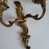 Ancienne paire d'appliques en métal doré style Louis XV - 2 lumières