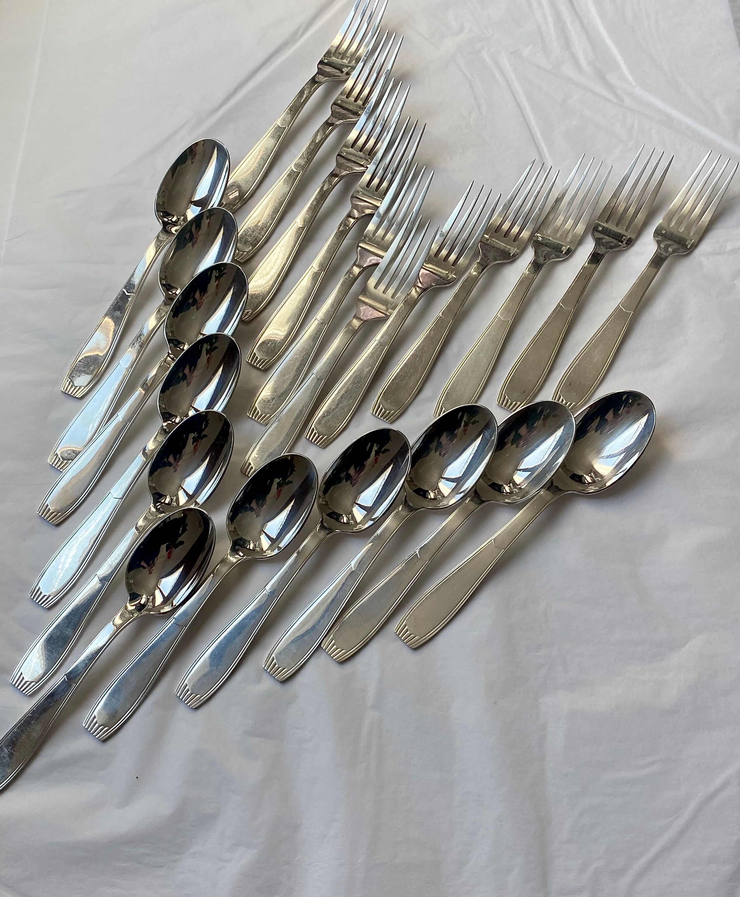 Christofle cutlery set - 11 fourchettes de table et 11 cuillères à soupe - Art déco - Métal argenté