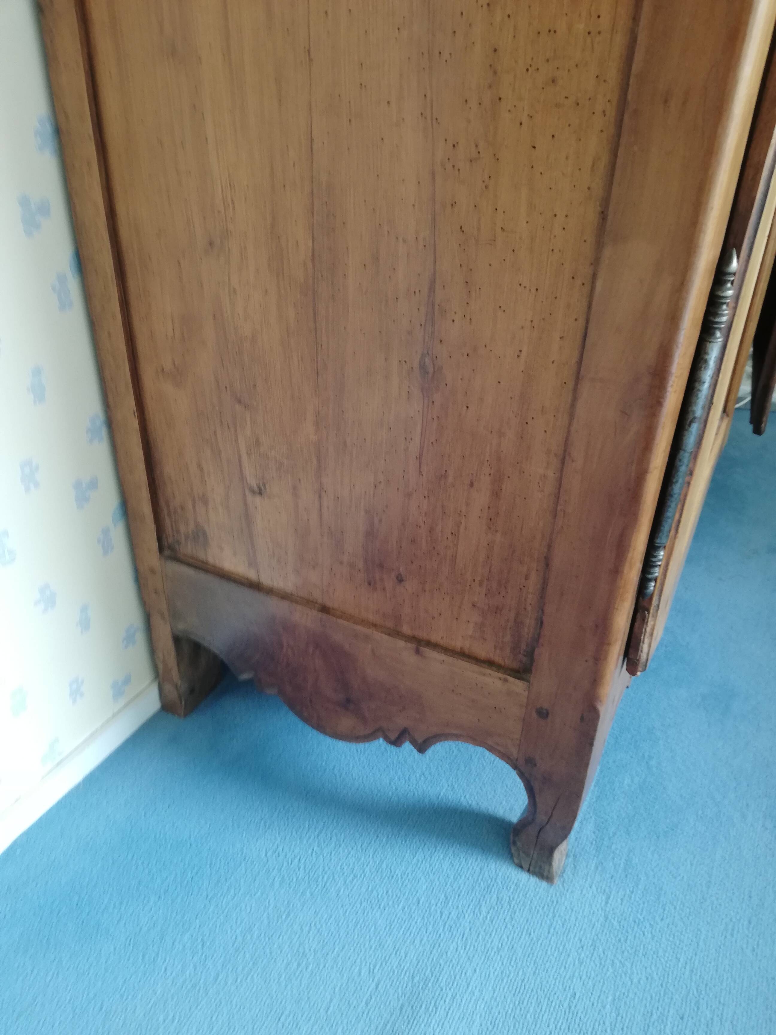 Louis XV style wardrobe entirely pegged wood with 2 cherry wood doors.