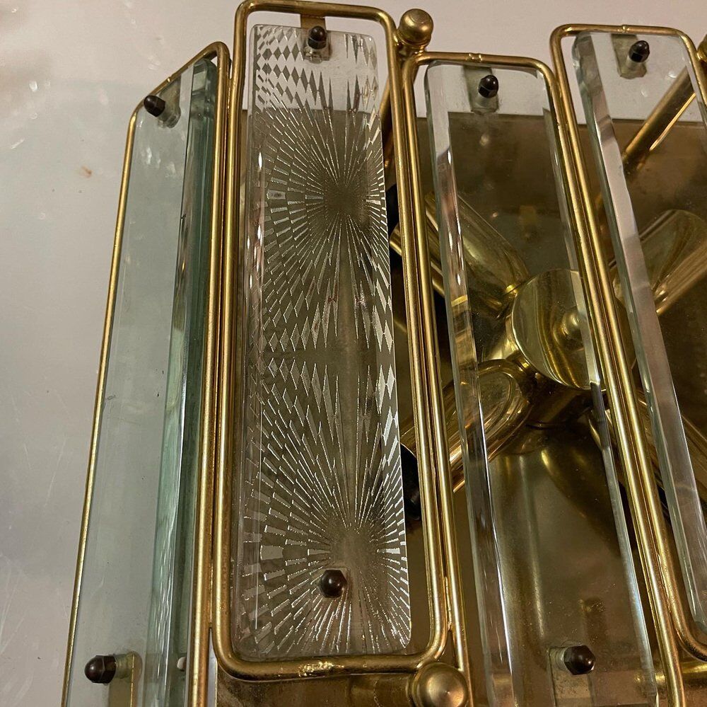 Brass Glass Flushmount, 1970s