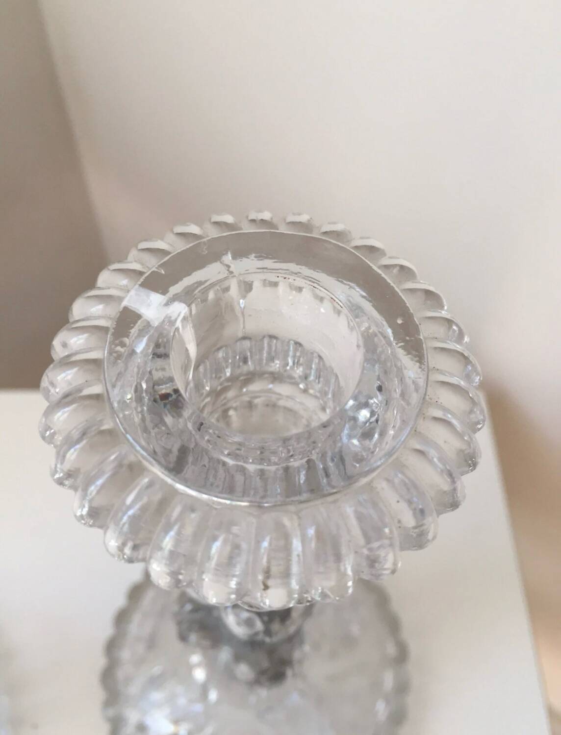 Antique pair of Portieux crystal candlesticks, 19th century