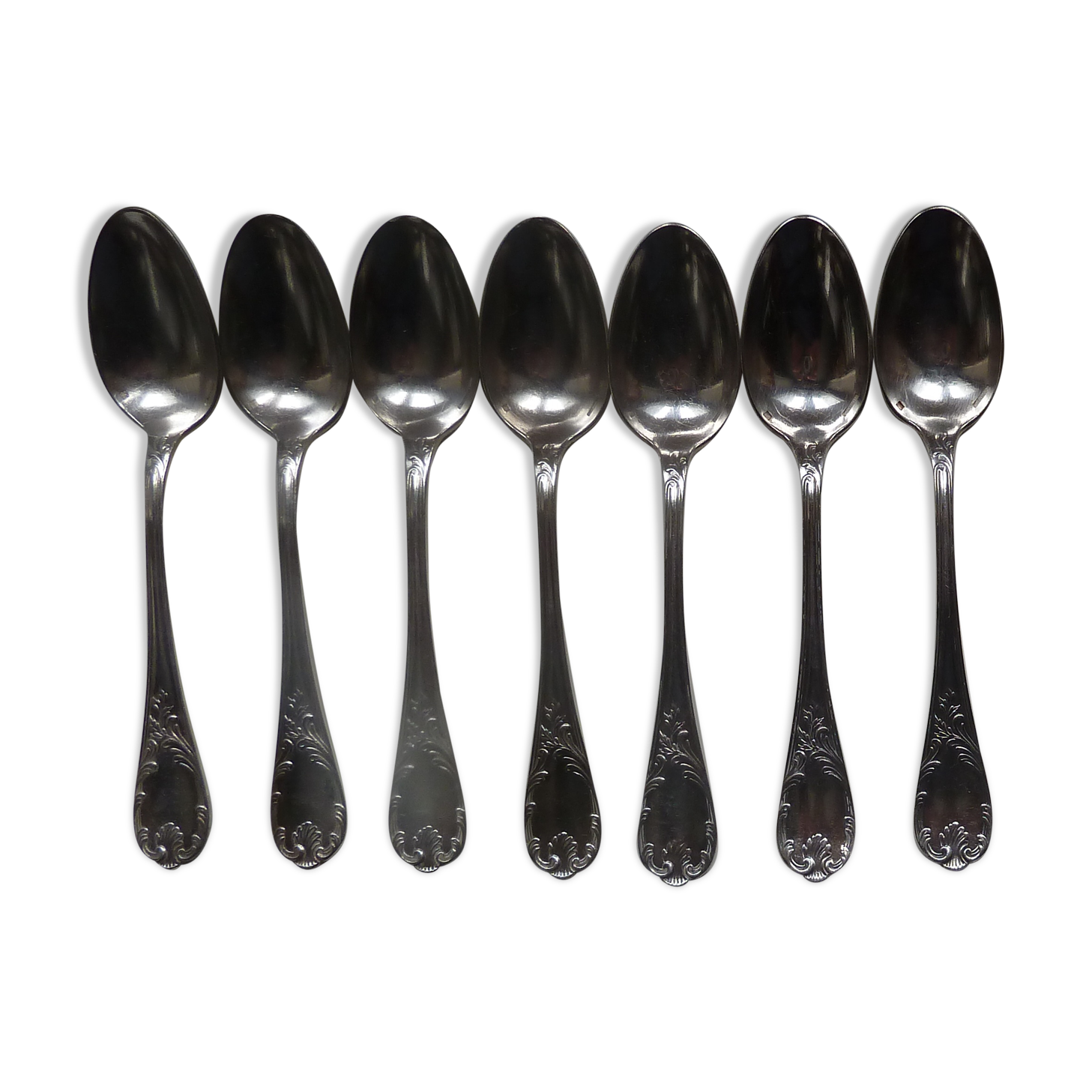 Lot 12 small silver metal spoons Christofle marly model floral decoration