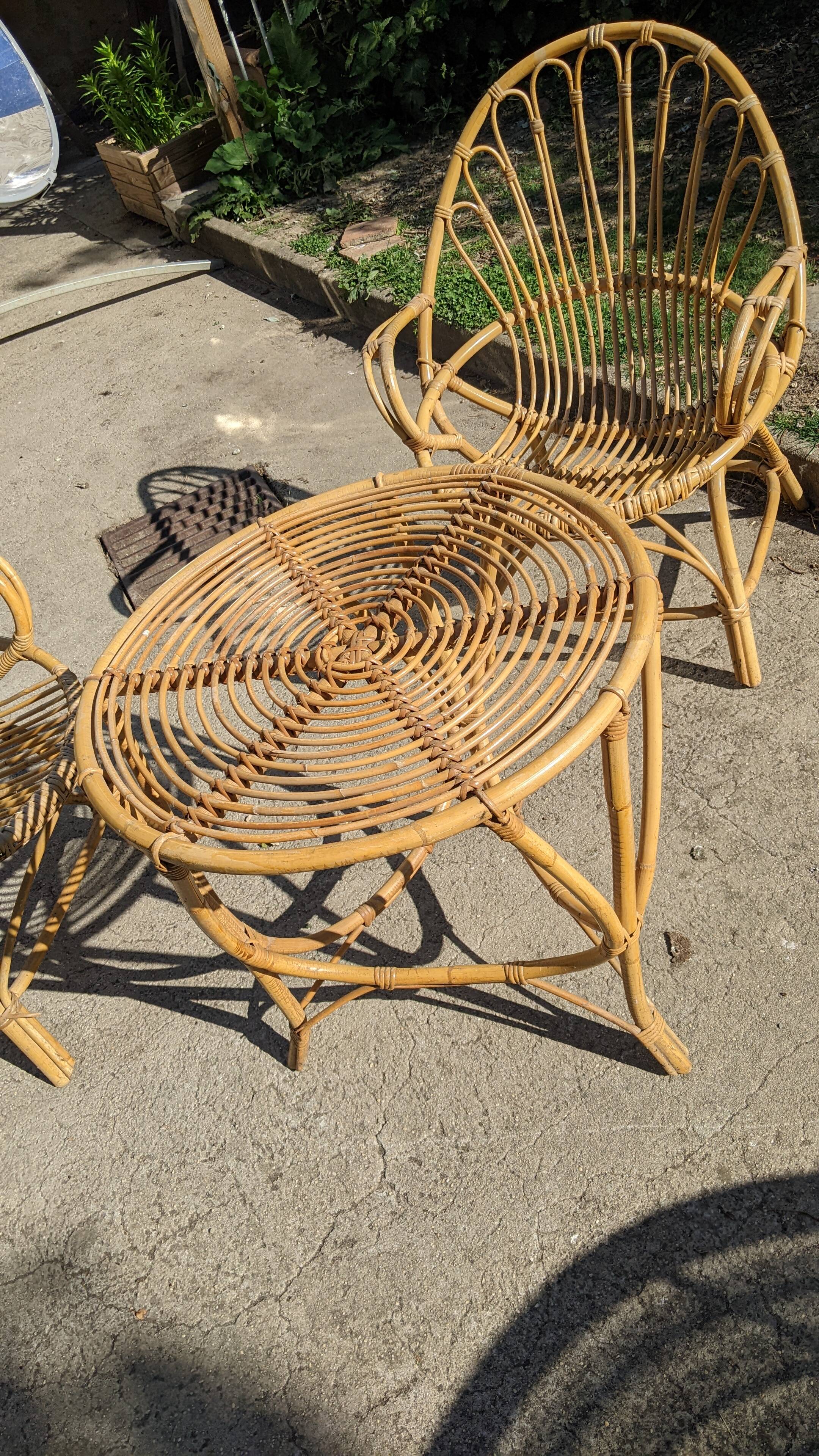 rattan garden set 2 armchairs and side table