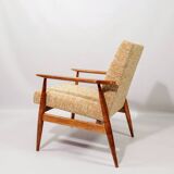 Scandinavian armchair and foot rest yellow mellow Boho upholstery fabric