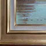 HST painting "River landscape" signed Normand + frame