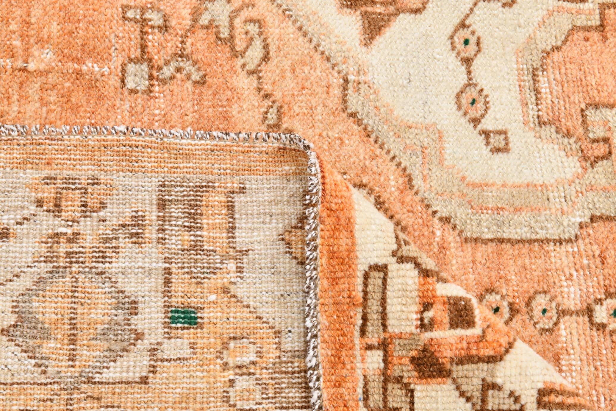 Rare Tapis Anatolien Vintage en Laine Fait Main Tons Brique & Ivoire