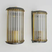 Pair of Art Deco style wall lights, brass, metal and glass GS model Vadisa. 1970s