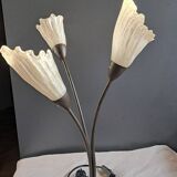 Lampe fleur triple en métal et verre