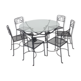 Wrought iron and glass round table & 6 chairs