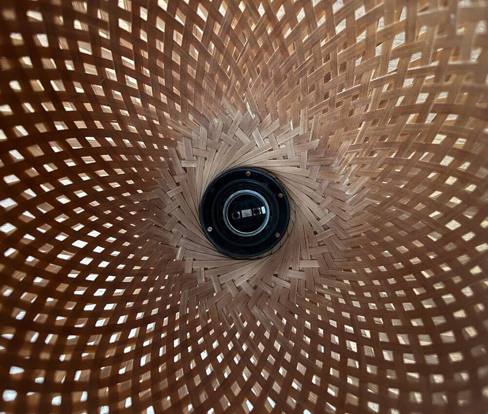 Vintage Scandinavian table lamp in bamboo and wood, 1970s.