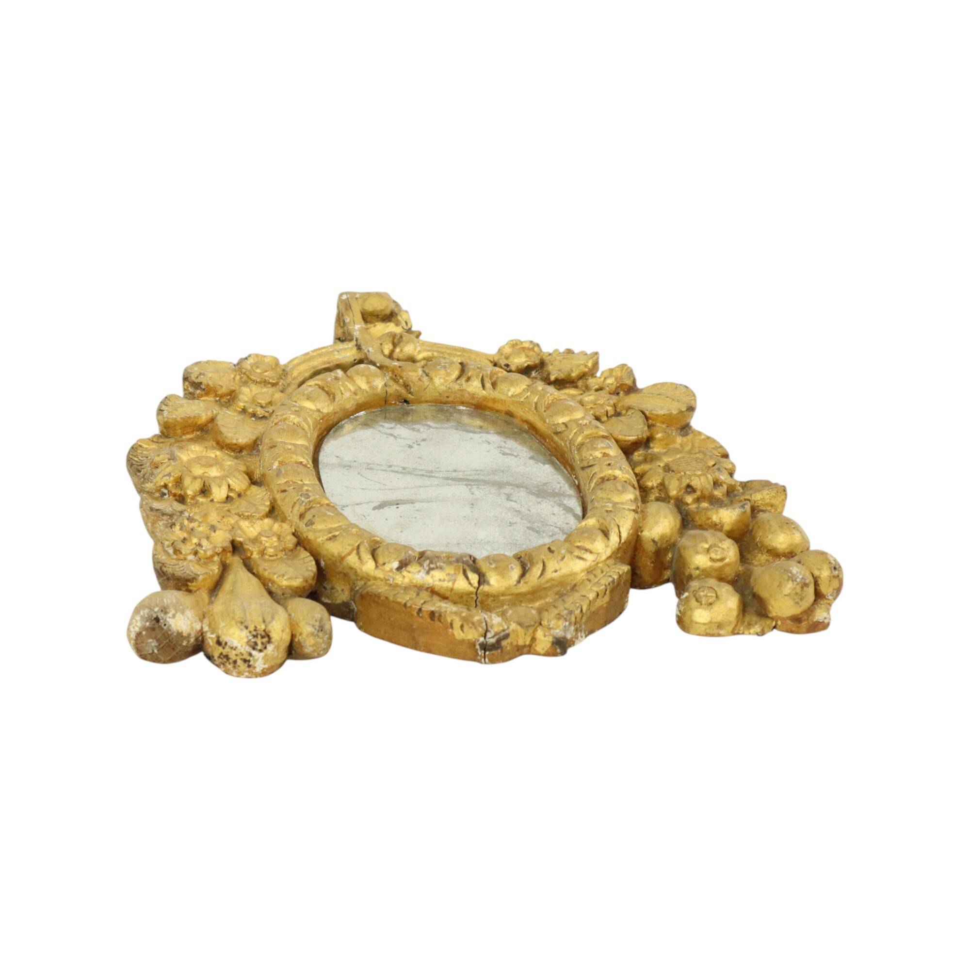 Small Antique Weathered Mirror Gilded Wood 19th Century